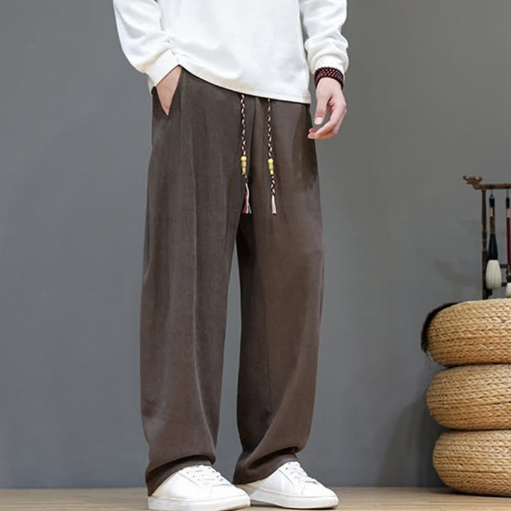 Buddha Stones Pantaloni lunghi da uomo a gamba dritta, tinta unita, con coulisse, ideali per autunno/inverno, con tasche. - image 5