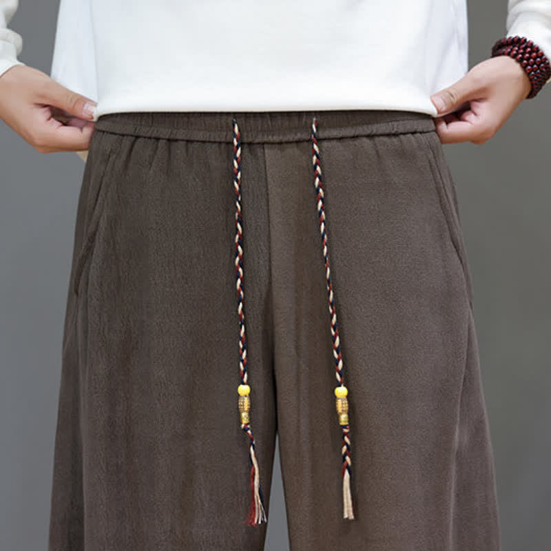 Buddha Stones Pantaloni lunghi da uomo a gamba dritta, tinta unita, con coulisse, ideali per autunno/inverno, con tasche. - image 8