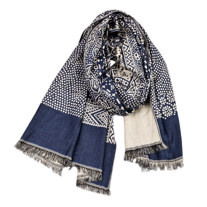 Sciarpa da uomo reversibile, accogliente, con motivo geometrico paisley e nappe, ispirata Buddha Stones, ideale per l'autunno e l'inverno. - image 1