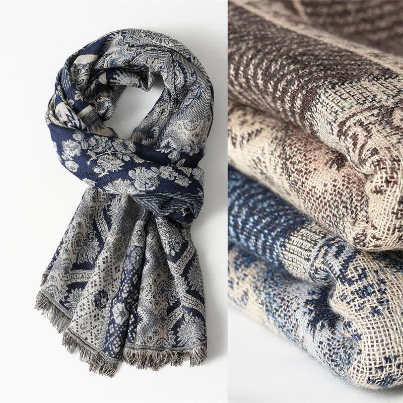 Sciarpa da uomo reversibile autunno/inverno con motivo paisley geometrico e nappe, ispirata Buddha Stones. - image 0