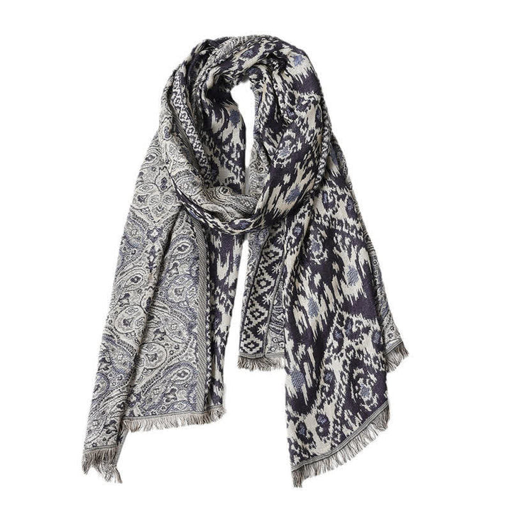 Sciarpa da uomo reversibile autunno/inverno con motivo paisley geometrico e nappe, ispirata Buddha Stones. - image 10