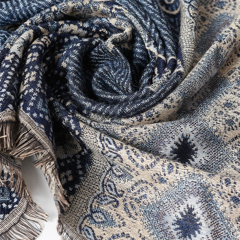 Sciarpa da uomo reversibile autunno/inverno con motivo paisley geometrico e nappe, ispirata Buddha Stones. - image 4
