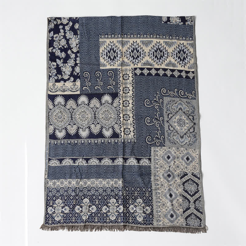 Sciarpa da uomo reversibile autunno/inverno con motivo paisley geometrico e nappe, ispirata Buddha Stones. - image 3