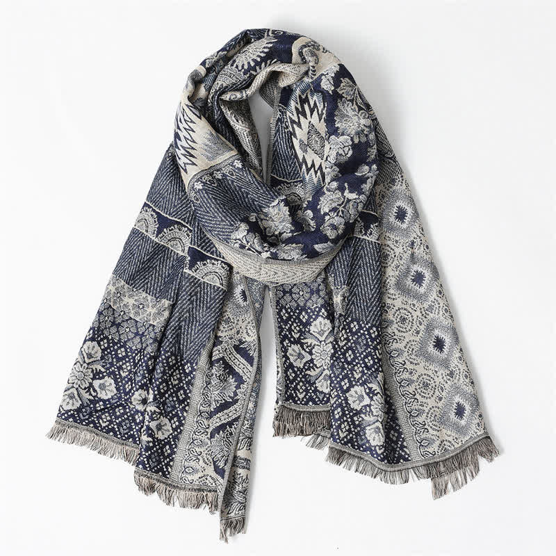 Sciarpa da uomo reversibile autunno/inverno con motivo paisley geometrico e nappe, ispirata Buddha Stones. - image 2