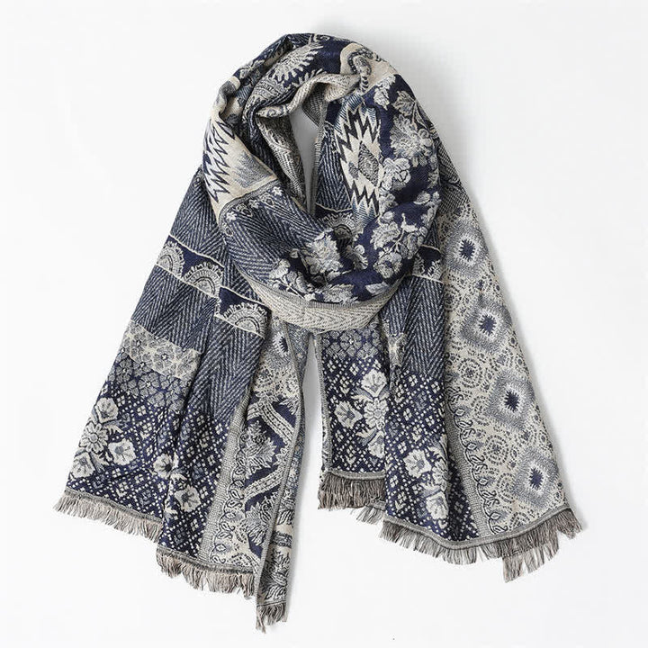 Sciarpa da uomo reversibile autunno/inverno con motivo paisley geometrico e nappe, ispirata Buddha Stones. - image 2