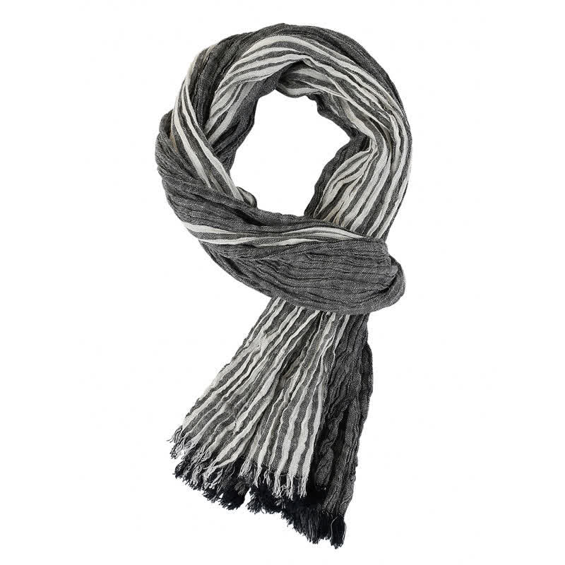 Sciarpa da uomo da viaggio con motivo a righe e blocchi di colore, con nappe, ispirata a Buddha Stones per primavera e autunno. - Grigio scuro - Circa 27,6 pollici × 70,9 pollici / 70 × 180 cm - image 10