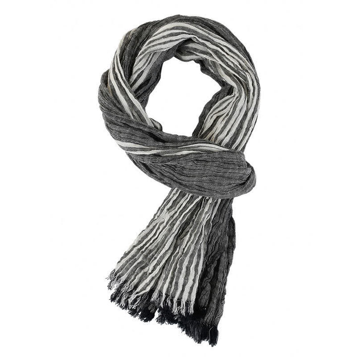 Sciarpa da uomo da viaggio con motivo a righe e blocchi di colore, con nappe, ispirata a Buddha Stones per primavera e autunno. - Grigio scuro - Circa 27,6 pollici × 70,9 pollici / 70 × 180 cm - image 10