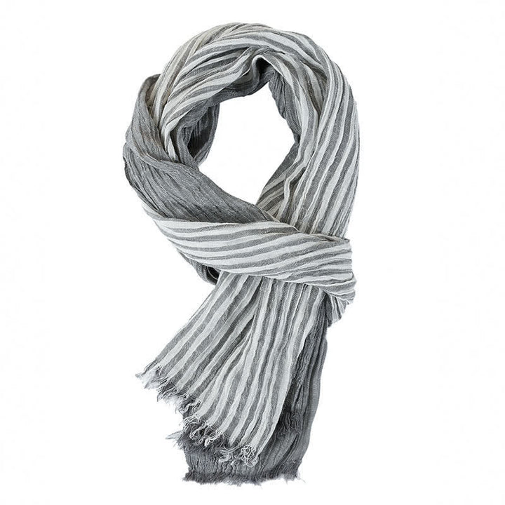 Sciarpa da uomo da viaggio con motivo a righe e blocchi di colore, con nappe, ispirata a Buddha Stones per primavera e autunno. - Grigio chiaro - Circa 27,6 pollici × 70,9 pollici / 70 × 180 cm - image 23