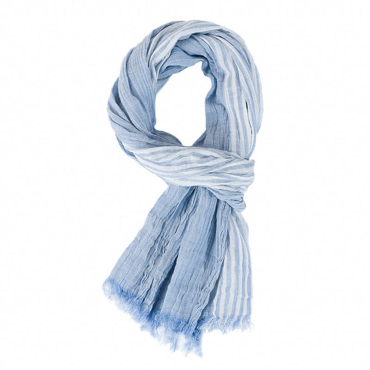 Sciarpa da uomo da viaggio con motivo a righe e blocchi di colore, con nappe, ispirata a Buddha Stones per primavera e autunno. - Azzurro chiaro - Circa 27,6 pollici × 70,9 pollici / 70 × 180 cm - image 13