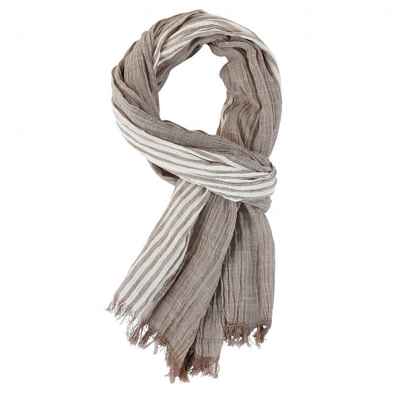 Sciarpa da uomo da viaggio con motivo a righe e blocchi di colore, con nappe, ispirata a Buddha Stones per primavera e autunno. - Cachi - Circa 27,6 pollici × 70,9 pollici / 70 × 180 cm - image 7
