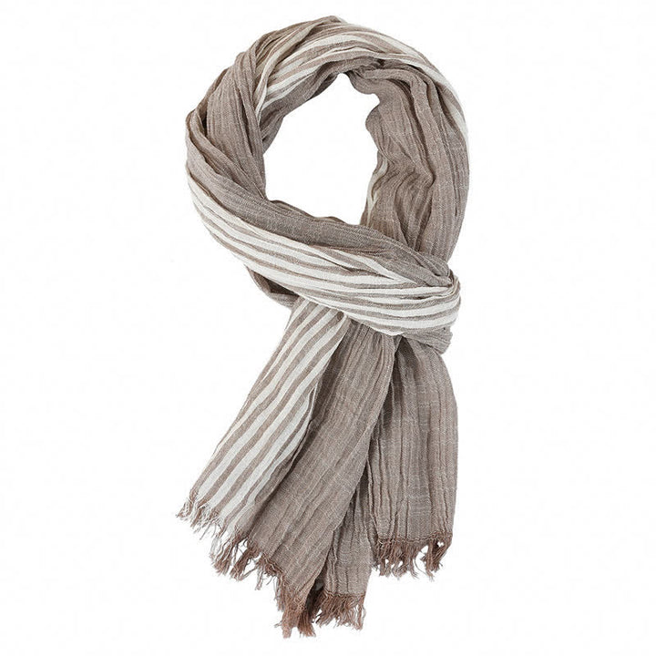 Sciarpa da uomo da viaggio con motivo a righe e blocchi di colore, con nappe, ispirata a Buddha Stones per primavera e autunno. - Cachi - Circa 27,6 pollici × 70,9 pollici / 70 × 180 cm - image 7