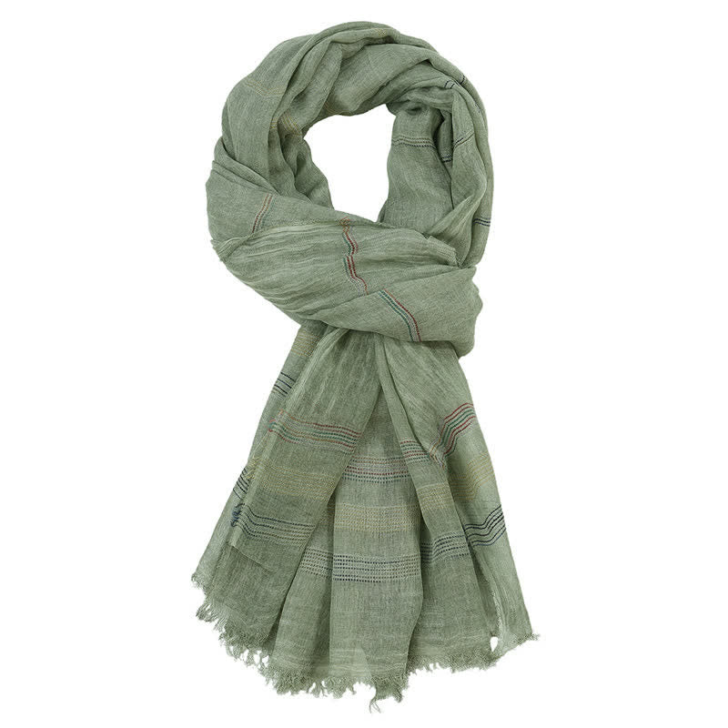 Sciarpa da uomo con nappe sfrangiate e motivo Buddha Stones, tonalità terra, primavera/autunno. - Verde Mare Scuro - Circa 35,4 pollici × 74,8 pollici / 90 × 190 cm - image 2