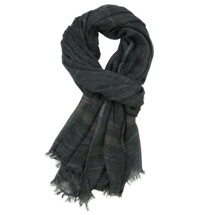 Sciarpa da uomo con nappe sfrangiate e motivo Buddha Stones, tonalità terra, primavera/autunno. - Nero - Circa 35,4 pollici × 74,8 pollici / 90 × 190 cm - image 3