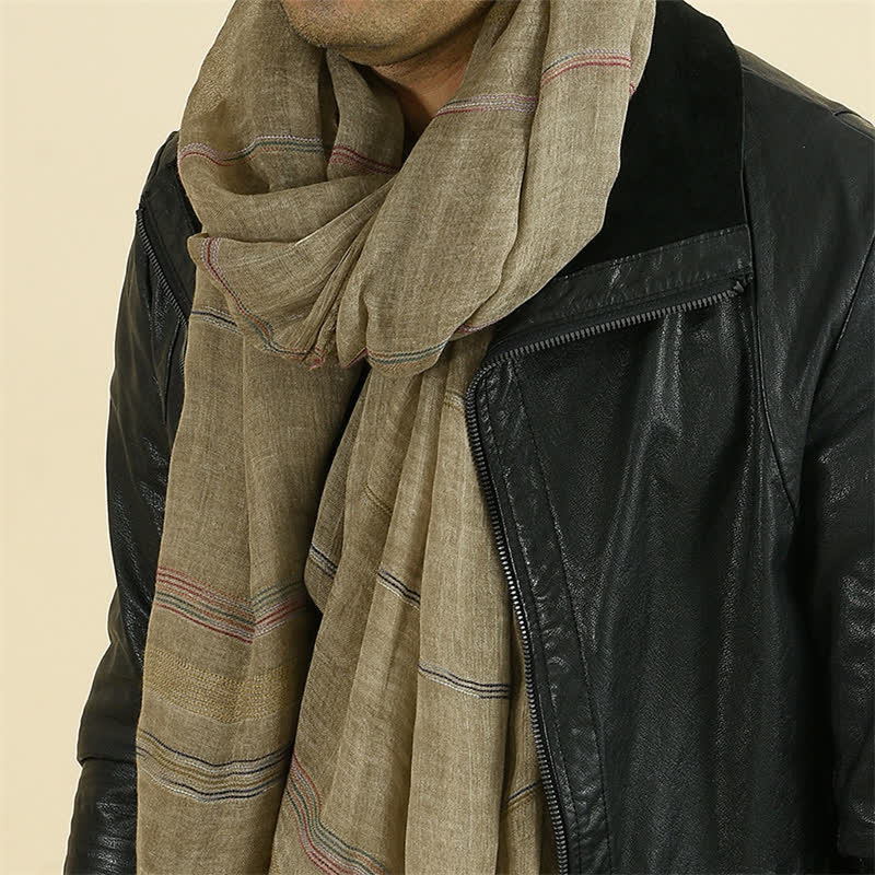 Sciarpa da uomo con nappe sfrangiate e motivo Buddha Stones, tonalità terra, primavera/autunno. - Tan - Circa 35,4 pollici × 74,8 pollici / 90 × 190 cm - image 0