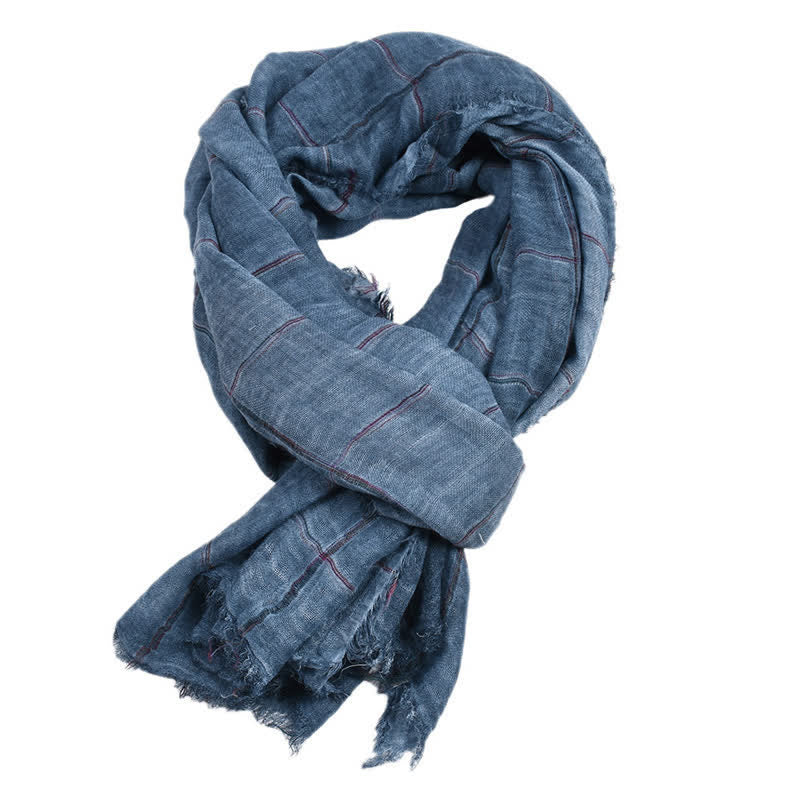 Sciarpa da uomo casual con motivo a quadri Buddha Stones per primavera/autunno. - SteelBlue - Circa 39,4 pollici × 74,8 pollici / 100 × 190 cm - image 4