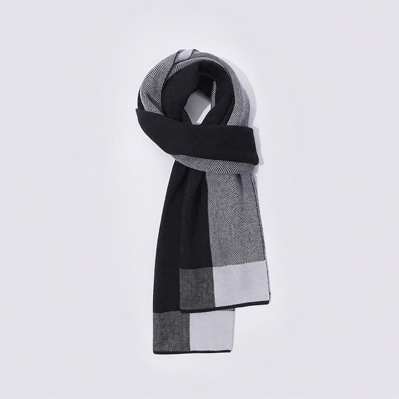 Sciarpa da uomo accogliente in maglia con motivo Buddha Stones, ideale per autunno/inverno, con blocchi di colore geometrici. - Nero - Circa 180 cm * 30 cm - image 12