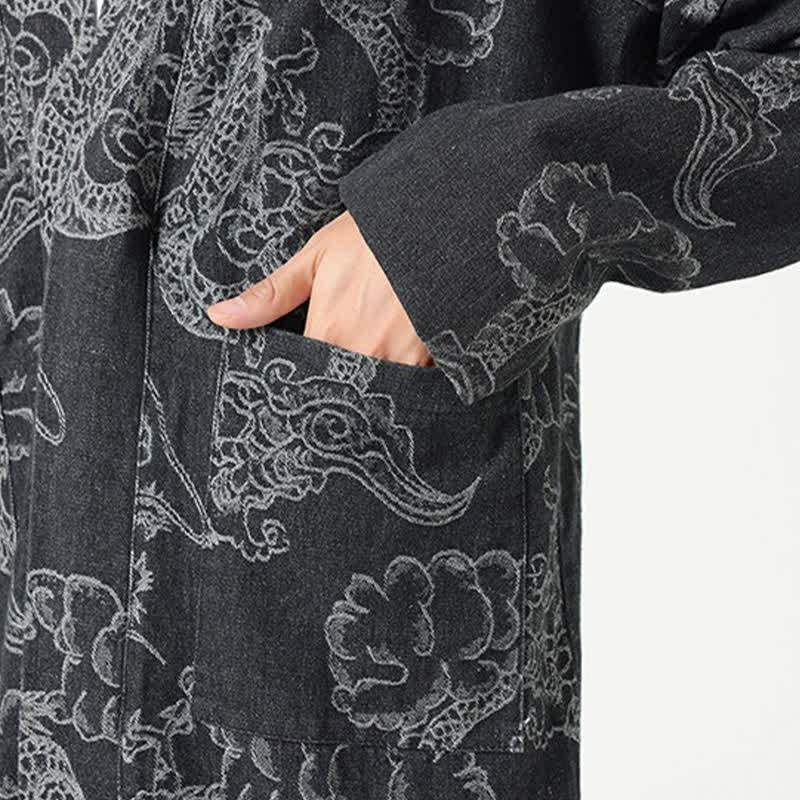 Buddha Stones Kimono da uomo primaverile vintage con coulisse e stampa di draghi e nuvole, con tasche. - image 23