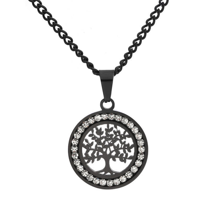 Buddha Stones Collana con ciondolo rotondo "Albero della Vita" in acciaio al titanio - Nero - image 6