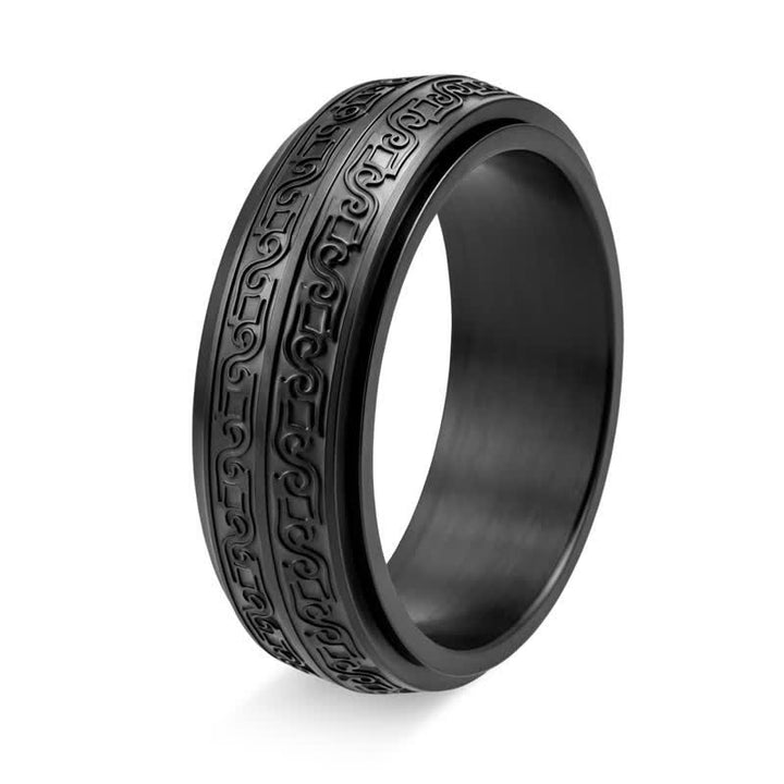Buddha Stones Anello di protezione rotante in acciaio al titanio con motivo a volute - Nero - US13 - image 6