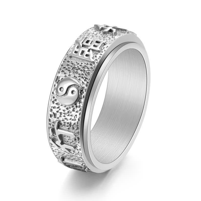 Buddha Stones Anello rotante dell'equilibrio Yin Yang Bagua in acciaio al titanio - Argento - US12 - image 2