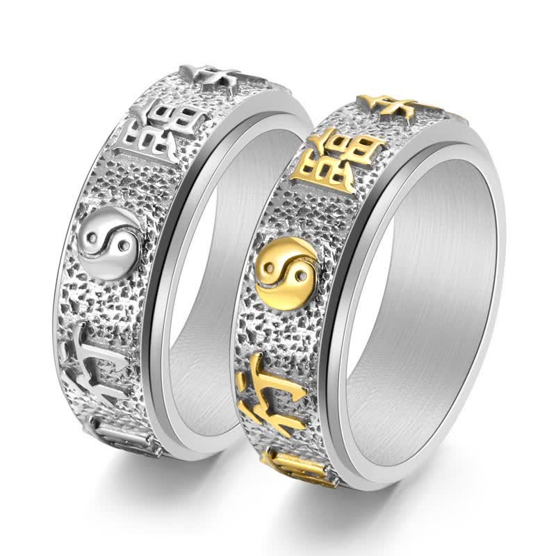 Buddha Stones Anello rotante dell'equilibrio Yin Yang Bagua in acciaio al titanio - image 8