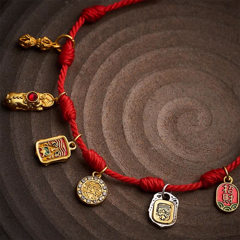 Buddha Stones Braccialetto portafortuna Zakiram con sette nodi rossi, fatto a mano, con carattere Fu Pixiu Vajra, simbolo di fortuna e benedizioni. - image 10