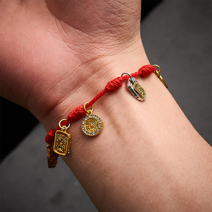 Buddha Stones Braccialetto portafortuna Zakiram con sette nodi rossi, fatto a mano, con carattere Fu Pixiu Vajra, simbolo di fortuna e benedizioni. - image 4