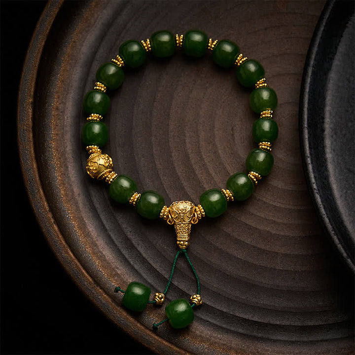 Buddha Stones Bracciale Harmony in giada ciano con dettagli dorati - Giada ciano 9*10 mm - image 0