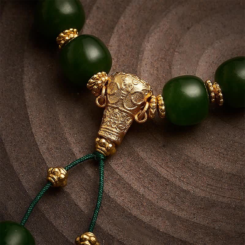 Buddha Stones Bracciale Harmony in giada ciano con dettagli dorati - image 3