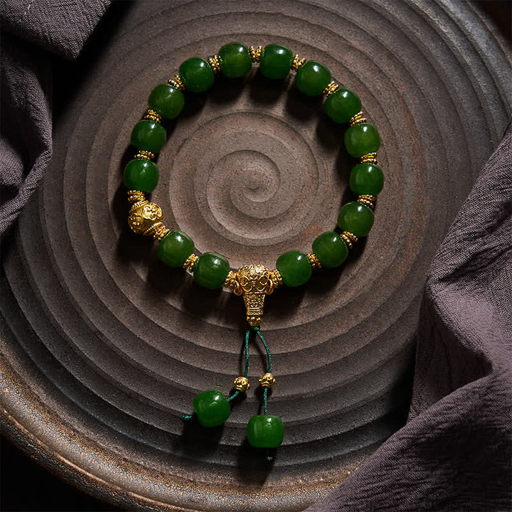 Buddha Stones Bracciale Harmony in giada ciano con dettagli dorati - image 1