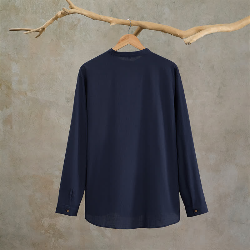 Buddha Stones Camicia da uomo a maniche lunghe in cotone, stile Tang, casual, primavera/estate, con motivo geometrico. - image 2