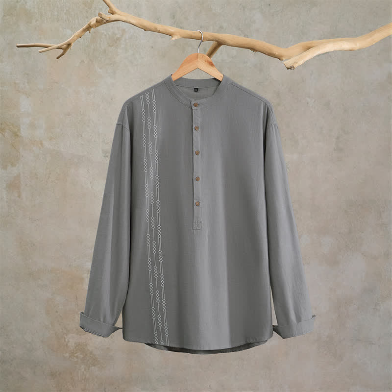 Buddha Stones Camicia da uomo a maniche lunghe in cotone, stile Tang, casual, primavera/estate, con motivo geometrico. - image 8
