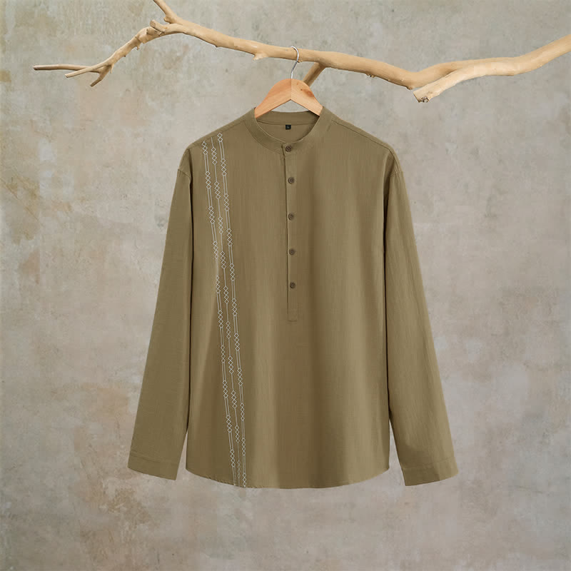 Buddha Stones Camicia da uomo a maniche lunghe in cotone, stile Tang, casual, primavera/estate, con motivo geometrico. - image 15