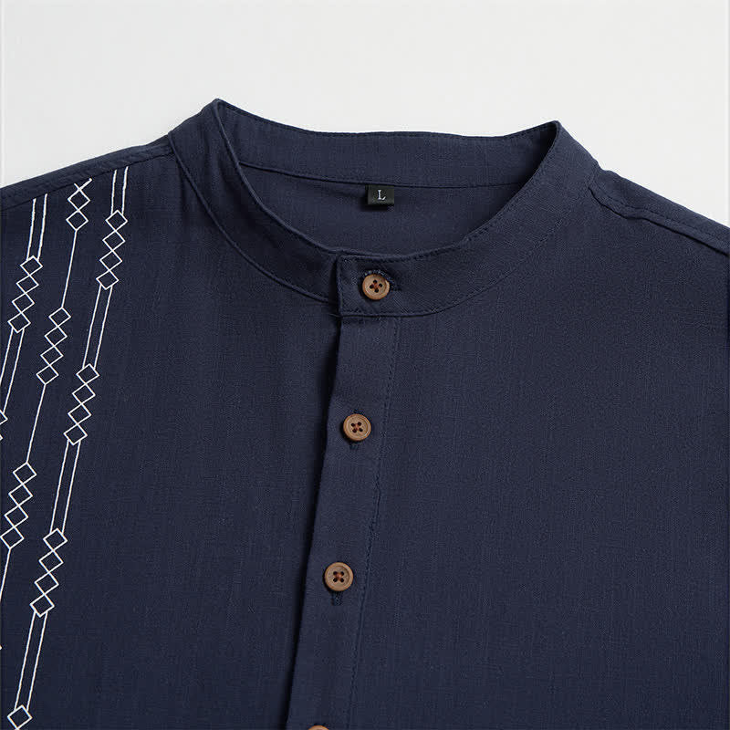 Buddha Stones Camicia da uomo a maniche lunghe in cotone, stile Tang, casual, primavera/estate, con motivo geometrico. - image 3