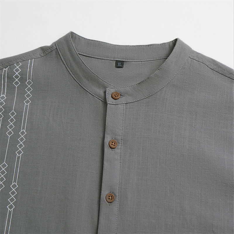 Buddha Stones Camicia da uomo a maniche lunghe in cotone, stile Tang, casual, primavera/estate, con motivo geometrico. - image 10