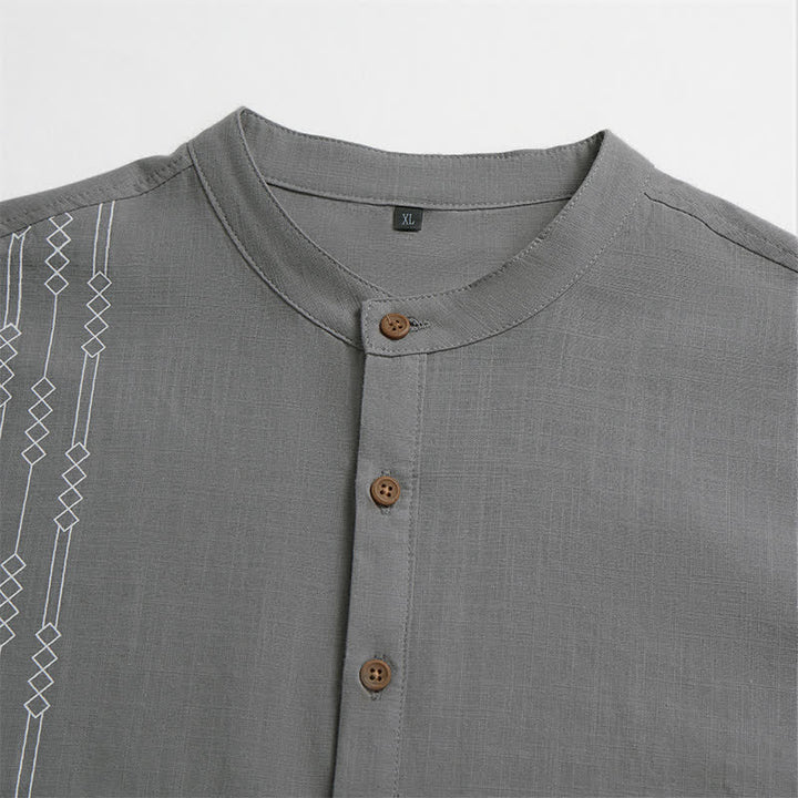 Buddha Stones Camicia da uomo a maniche lunghe in cotone, stile Tang, casual, primavera/estate, con motivo geometrico. - image 10