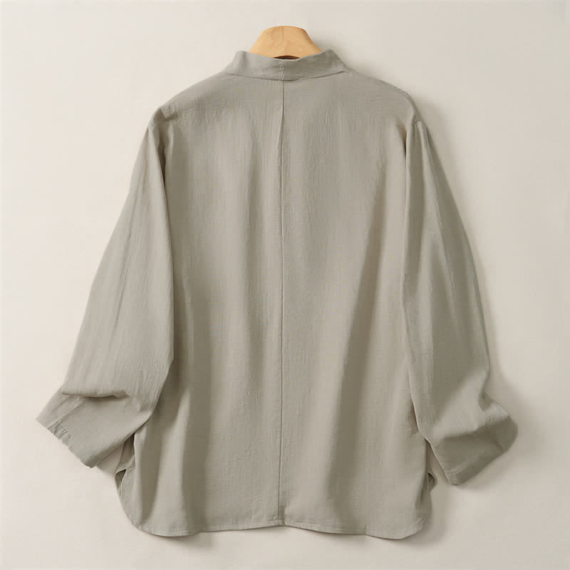 Camicia da donna a maniche lunghe in cotone tinta unita, stile Tang, con colletto alla coreana e stampa Buddha Stones, ideale per primavera e autunno. - image 9