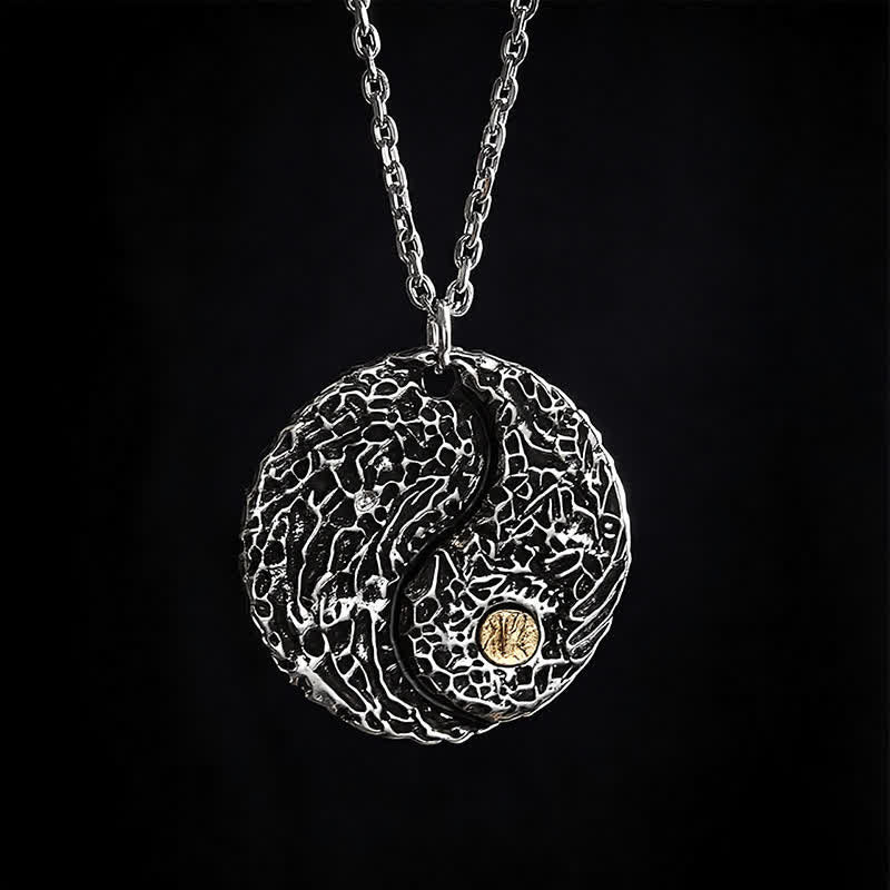 Buddha Stones Collana con ciondolo rotondo in rame con simbolo Yin Yang e bilancia incisa. - image 9