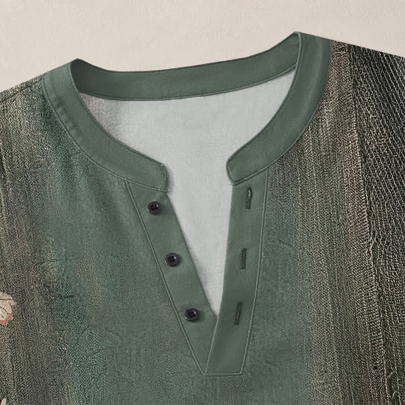 Buddha Stones Camicia da uomo a maniche lunghe con scollo a V e bottoni, in cotone, con motivo floreale vintage a tralci di vite. - image 4