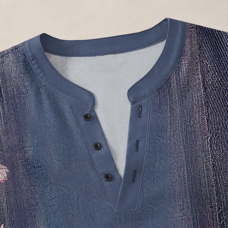 Buddha Stones Camicia da uomo a maniche lunghe con scollo a V e bottoni, in cotone, con motivo floreale vintage a tralci di vite. - image 11
