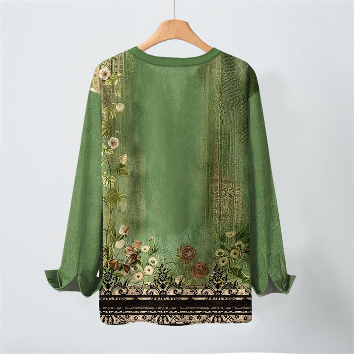 Buddha Stones Camicia da uomo a maniche lunghe con scollo a V e bottoni, in cotone, con motivo floreale vintage a tralci di vite. - image 17