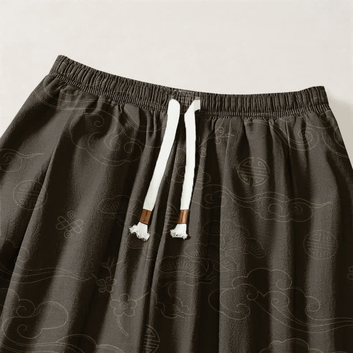 Buddha Stones Pantaloni harem da uomo in puro cotone con coulisse e tasche, motivo tradizionale a medaglione di nuvole. - image 3