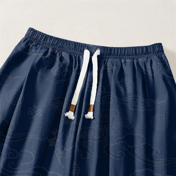 Buddha Stones Pantaloni harem da uomo in puro cotone con coulisse e tasche, motivo tradizionale a medaglione di nuvole. - image 15