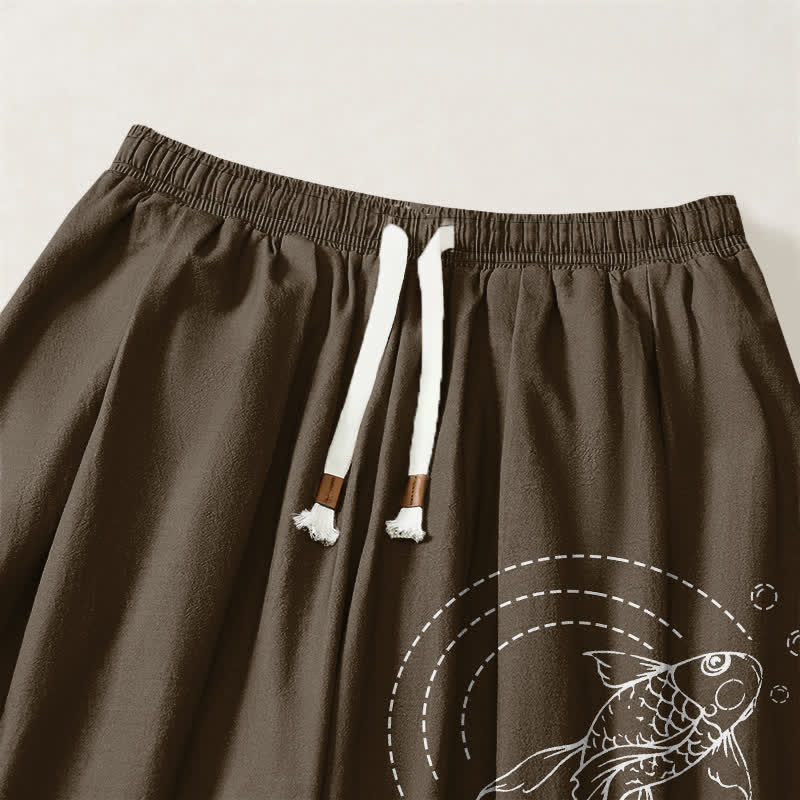 Buddha Stones Pantaloni harem da uomo in puro cotone con coulisse e tasche, fantasia a pesci koi. - image 15