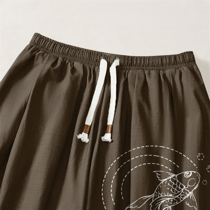 Buddha Stones Pantaloni harem da uomo in puro cotone con coulisse e tasche, fantasia a pesci koi. - image 15