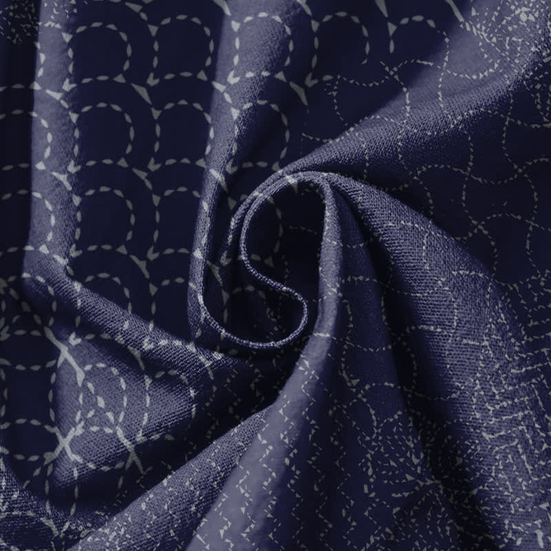 Buddha Stones Pantaloni harem da uomo in puro cotone con coulisse e tasche, fantasia geometrica a onde. - image 11