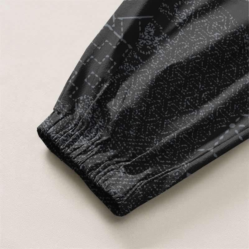 Buddha Stones Pantaloni harem da uomo in puro cotone con coulisse e tasche, fantasia geometrica a onde. - image 16