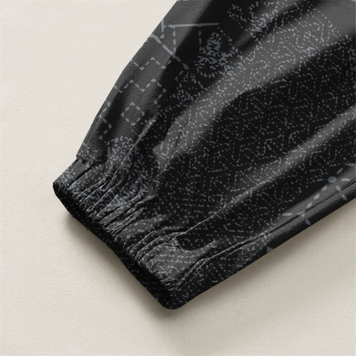 Buddha Stones Pantaloni harem da uomo in puro cotone con coulisse e tasche, fantasia geometrica a onde. - image 16