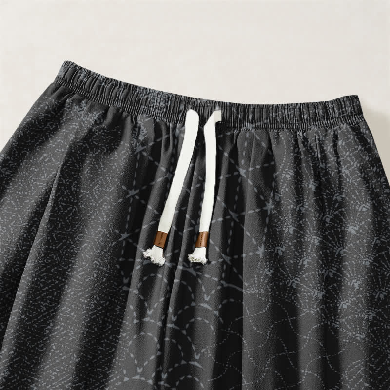 Buddha Stones Pantaloni harem da uomo in puro cotone con coulisse e tasche, fantasia geometrica a onde. - image 15