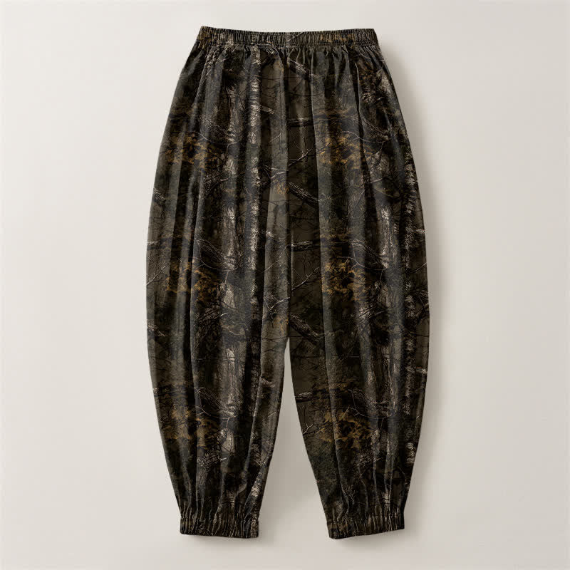 Buddha Stones Pantaloni harem da uomo in puro cotone con coulisse e tasche, fantasia mimetica effetto marmo. - image 2